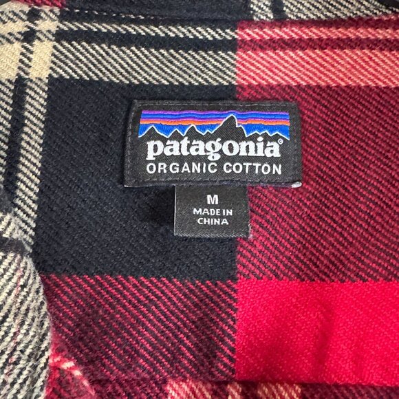 Patagonia Mens Organic Cotton Red & Black Plaid Button-Up Long Sleeve Shirt Size - Picture 2 of 9